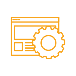 Symbol Hosting: Schematisch dargestellte Website mit Zahnrad (Einstellungen)..